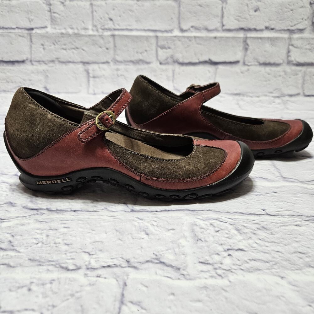 Merrell Plaza MJ Mary Jane Shoes Womens 6.5 EU 37 Brown Red Leather Comfort EUC